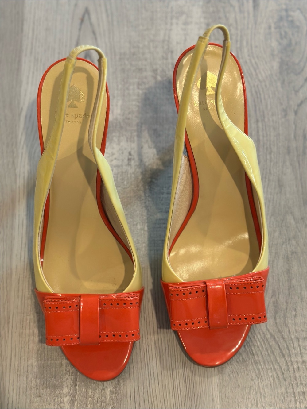 Kate Spade NY Patent Leather Slingback Bow Heels Coral Cream Size 10M